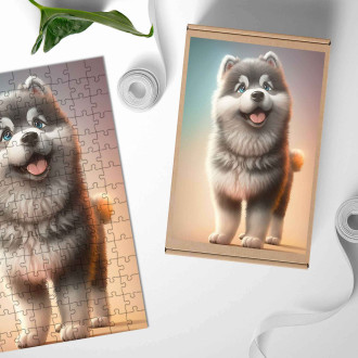 Dřevěné puzzle Aljašský malamut animovaný