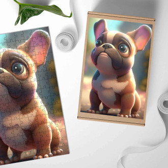 Dřevěné puzzle Francouzský buldoček animovaný