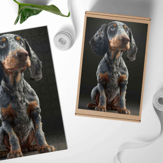 Dřevěné puzzle Bluetick Coonhound animovaný