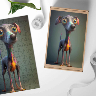 Dřevěné puzzle Chrt animovaný