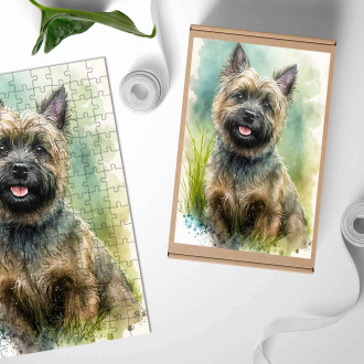 Dřevěné puzzle Cairn teriér akvarel