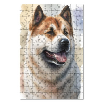 Dřevěné puzzle Akita akvarel