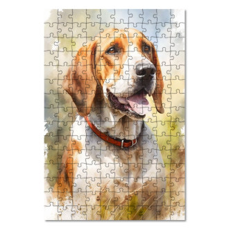 Dřevěné puzzle Americký foxhound akvarel