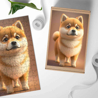 Dřevěné puzzle Shiba Inu animovaný