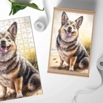 Dřevěné puzzle Švédský Vallhund akvarel