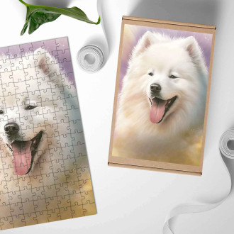 Dřevěné puzzle Samojed akvarel