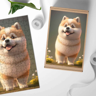 Dřevěné puzzle Akita animovaný