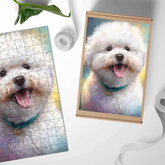 Dřevěné puzzle Bišonek akvarel