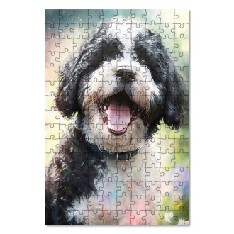 Dřevěné puzzle Portugalský vodní pes akvarel