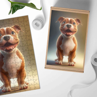 Dřevěné puzzle Stafordšírský bulteriér animovaný