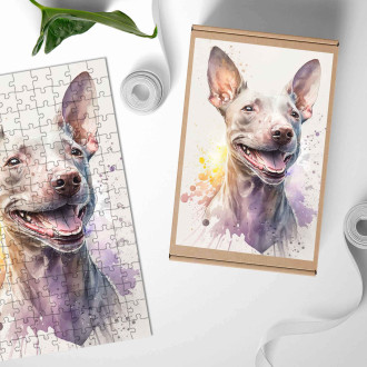 Dřevěné puzzle Americký bezsrstý teriér akvarel