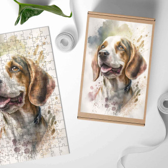 Dřevěné puzzle Beagle akvarel