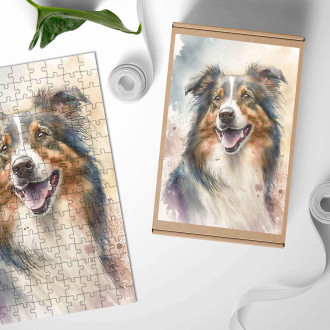 Dřevěné puzzle Kolie akvarel