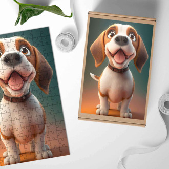 Dřevěné puzzle Anglický Foxhound animovaný