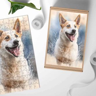 Dřevěné puzzle Kanaánský pes akvarel