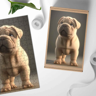 Dřevěné puzzle Čínský Shar-Pei animovaný