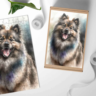 Dřevěné puzzle Keeshonden akvarel