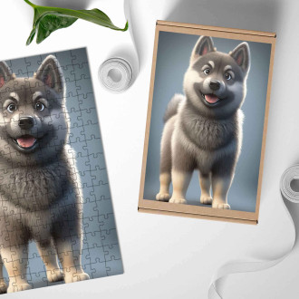 Dřevěné puzzle Norský elkhound animovaný