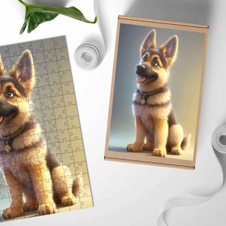 Dřevěné puzzle Německý ovčák animovaný
