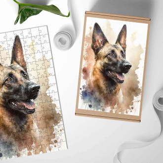 Dřevěné puzzle Belgický Malinoi akvarel