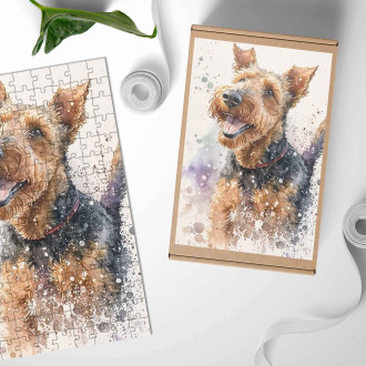 Dřevěné puzzle Velšský teriér akvarel