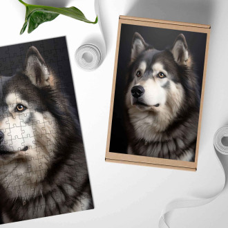 Dřevěné puzzle Aljašský malamut realistic