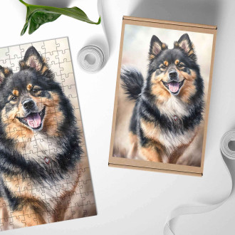 Dřevěné puzzle Finský Lapphund akvarel