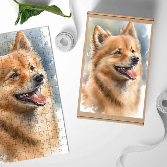 Dřevěné puzzle Finský špic akvarel