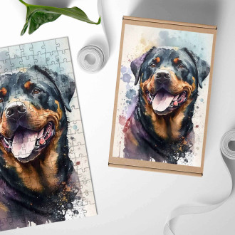 Dřevěné puzzle Rotvajler akvarel