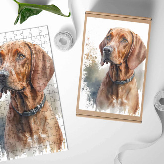 Dřevěné puzzle Redbone Coonhound akvarel