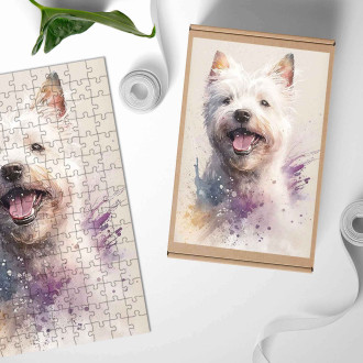 Dřevěné puzzle West Highland White teriér akvarel