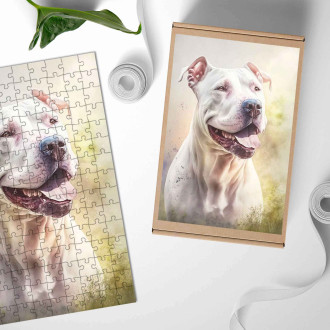 Dřevěné puzzle Argentinská doga akvarel