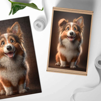 Dřevěné puzzle Shetlandský ovčák animovaný