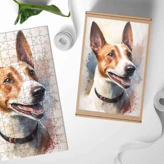 Dřevěné puzzle Basenji akvarel