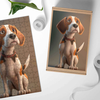 Dřevěné puzzle Americký foxhound animovaný
