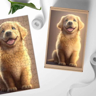 Dřevěné puzzle Zlatý retriever animovaný