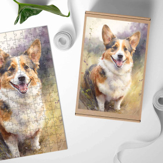 Dřevěné puzzle Cardigan Welsh Corgi akvarel
