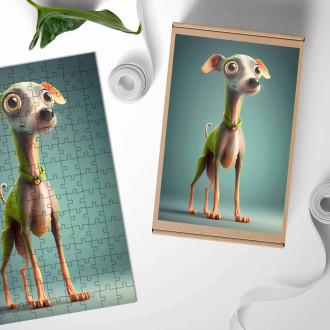 Dřevěné puzzle Italský chrtík animovaný