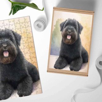 Dřevěné puzzle Černý ruský teriér akvarel