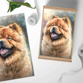 Dřevěné puzzle Čau čau akvarel