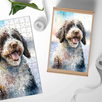 Dřevěné puzzle Španělský vodní pes akvarel