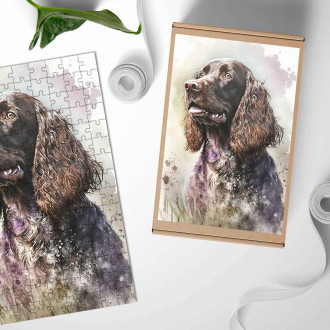 Dřevěné puzzle Polní španěl akvarel