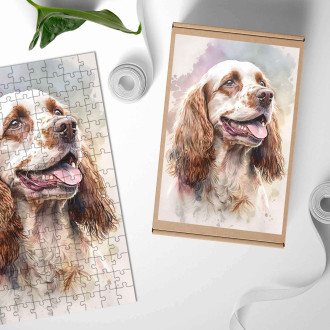 Dřevěné puzzle Anglický kokršpaněl akvarel