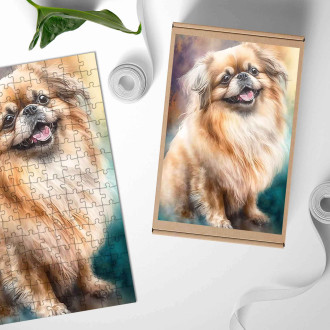Dřevěné puzzle Pekinéz akvarel