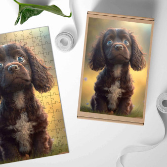 Dřevěné puzzle Polní španěl animovaný