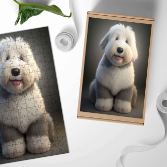 Dřevěné puzzle Starý anglický ovčák animovaný