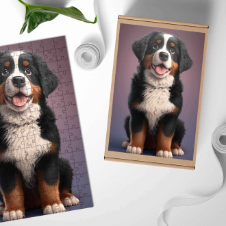 Dřevěné puzzle Bernský salašnický pes animovaný