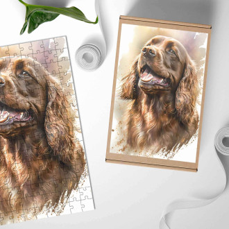 Dřevěné puzzle Sussex španěl akvarel