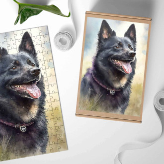 Dřevěné puzzle Schipperke akvarel