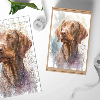 Dřevěné puzzle Wirehaired Vizsla akvarel